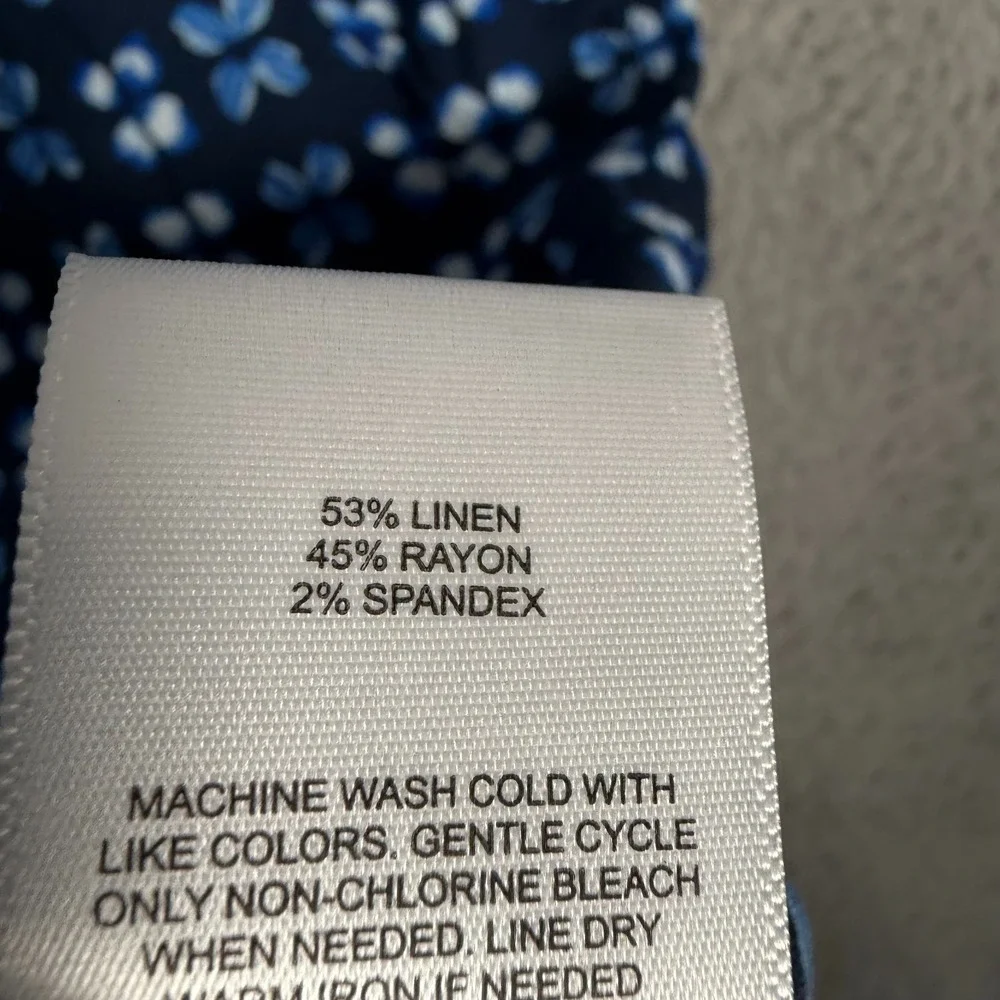 Express Shirt Mens 2XL Blue Floral Button Up Camp Linen Blend Beach Casual New